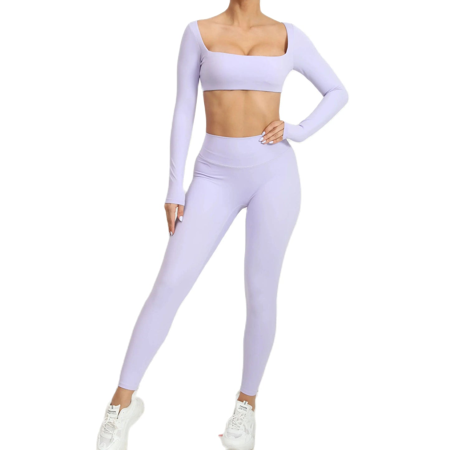 Women Tracksuit Yoga Set 2PCS Sportswear Workout Clothes Athletic Wear Gym Legging Fitness Bra Crop Top Long Sleeve Sports Suits