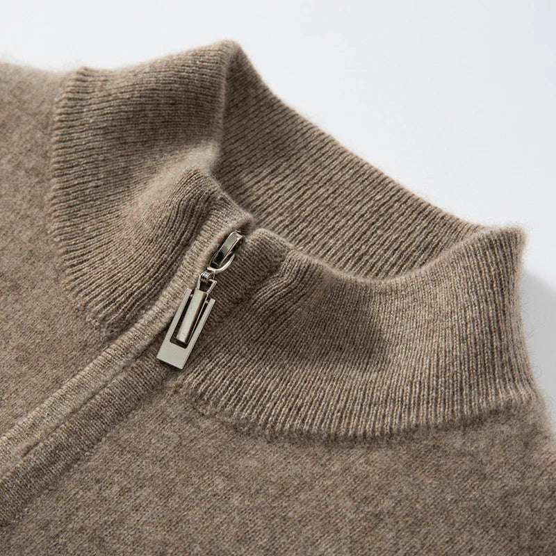 Zipper Neck Men Sweater 100% Goat Cashmere Knit Jumper Soft Warm Hot Sale Full Sleeve Pullover Solid Color Male Clothes WL01