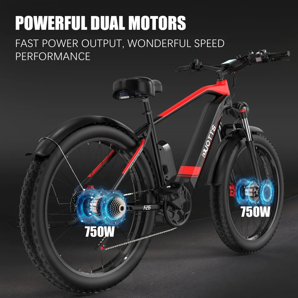 EU Stock Electric Bicycle 20AH Battery 750W*2 Dual Motors 26*4.0 Fat Tires E Bike 100km Range Off-road Mountain Electric Bikes