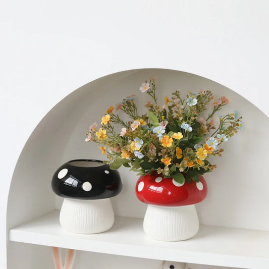 Modern Mushroom Ceramic Vase Living Room Flower Arrangement Ornaments Green Plant Flowers Hydroponic Vase Crafts Home Decoration