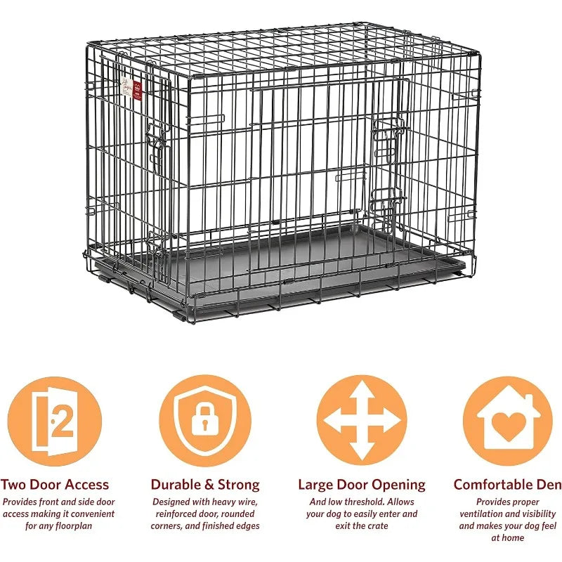 Medium Dog Cage 30 Inch Double Door Folding Metal Dog Cage