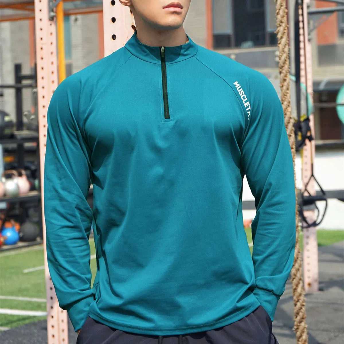 Spring Autumn Running Sport T-shirt Men Long Sleeves Shirt Zipper Tees Tops Gym Fitness Sportswear Male Black Training Clothing