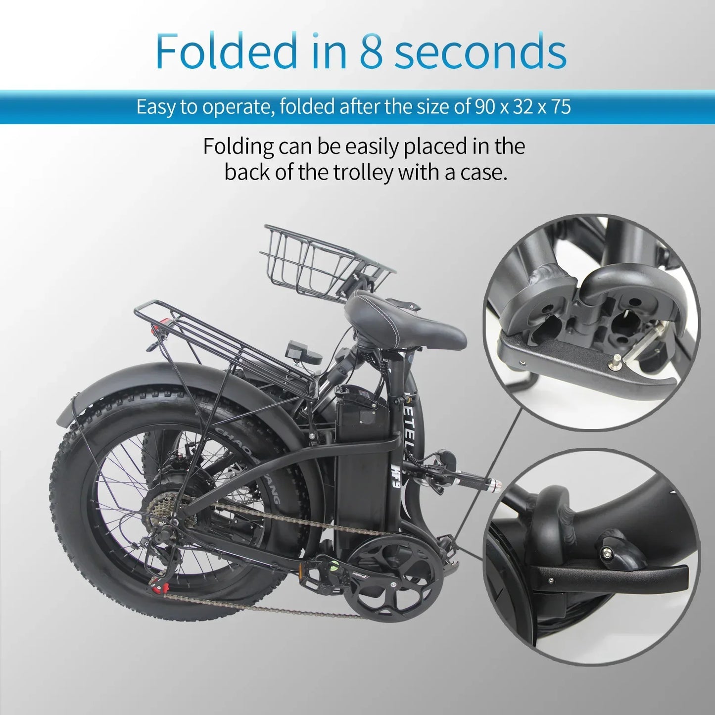 EU warehouse high quality cheap fast 1000W folding snow fat wide tire 20"cargo e-bike food delivery electric bike w basket set