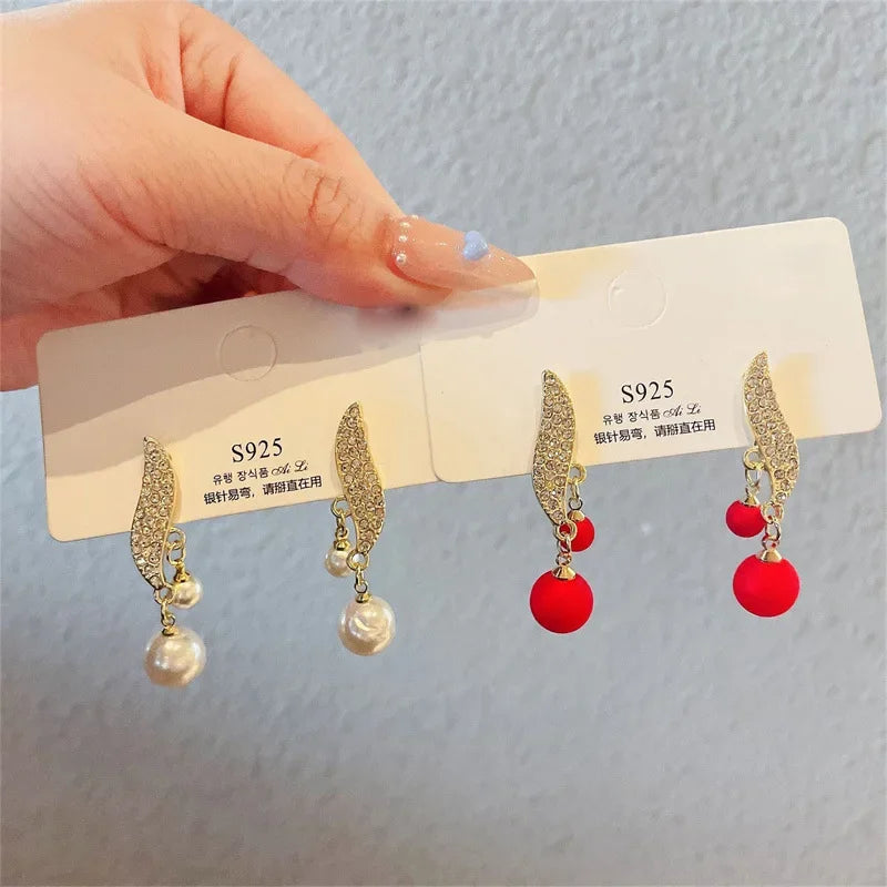 2024 New Classic Elegant Imitation Double Pearl Dangle Earrings For Women Crystal Long Tassel Drop Earring Wedding Jewelry Gifts