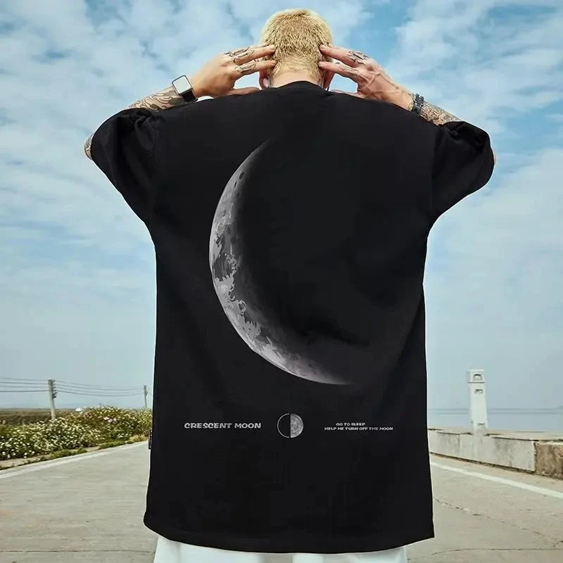 2024 Summer New Short Sleeve T-Shirt 3d Moon Print Men's T-Shirt Daily Casual Man Clothing Loose Oversized Tee For Men Trend Top