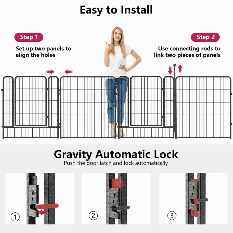 Dog Playpen Outdoor Pet Dog Fence Metal Fence with Door Folding Dog Kennel Dogs Playpen Pet Fence for RV Camping Yard 32" Height