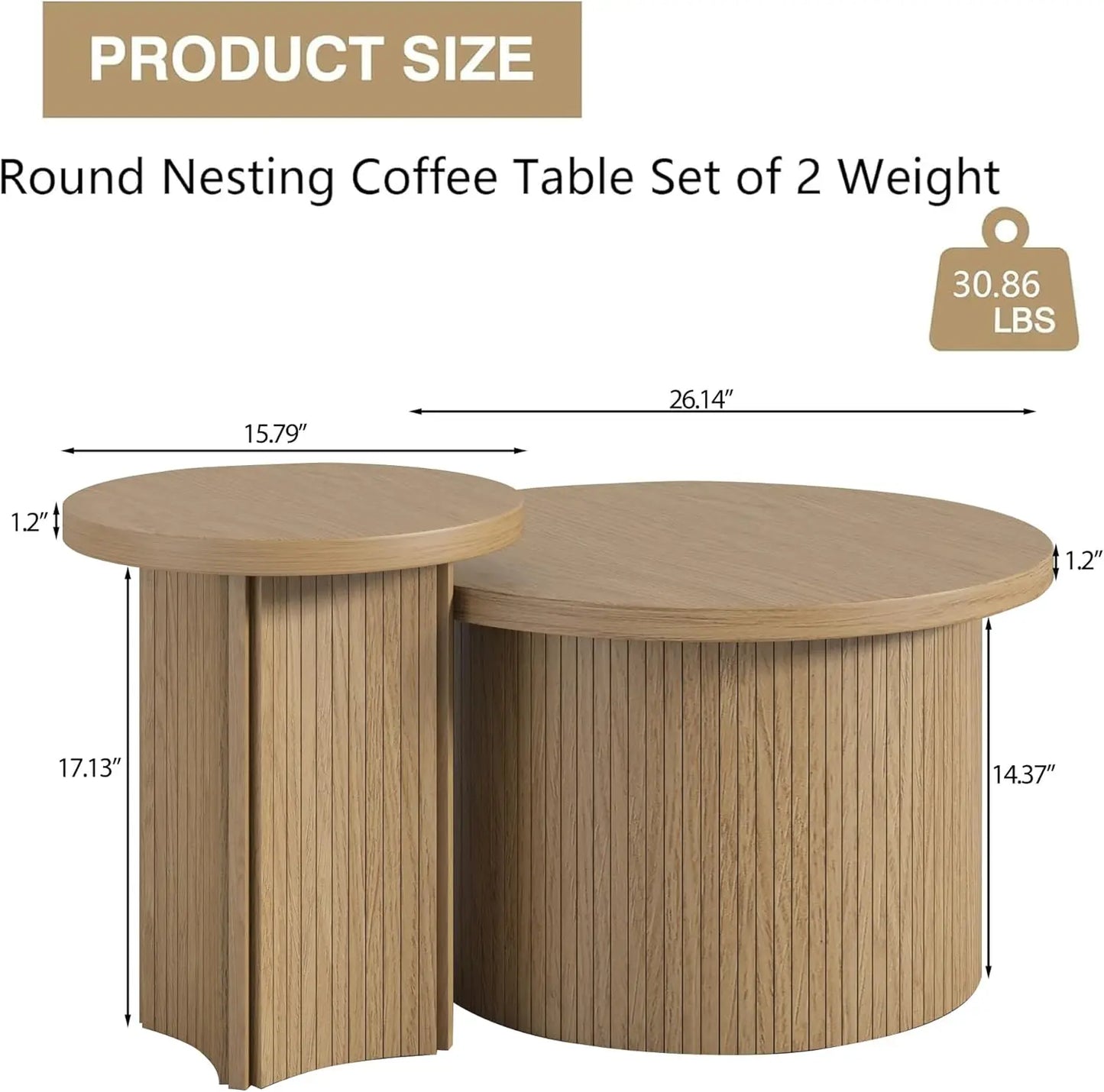 Set of 2 Nesting Coffee Tables Farmhouse,Round Coffee Tables Living Room