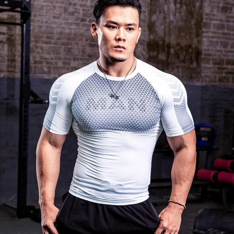 Men Tight Bodybuilding Sport T-shirt Quick Dry Running Shirt Short Sleeve Compression Top Gym Men Fitness Sweatshirt Workout