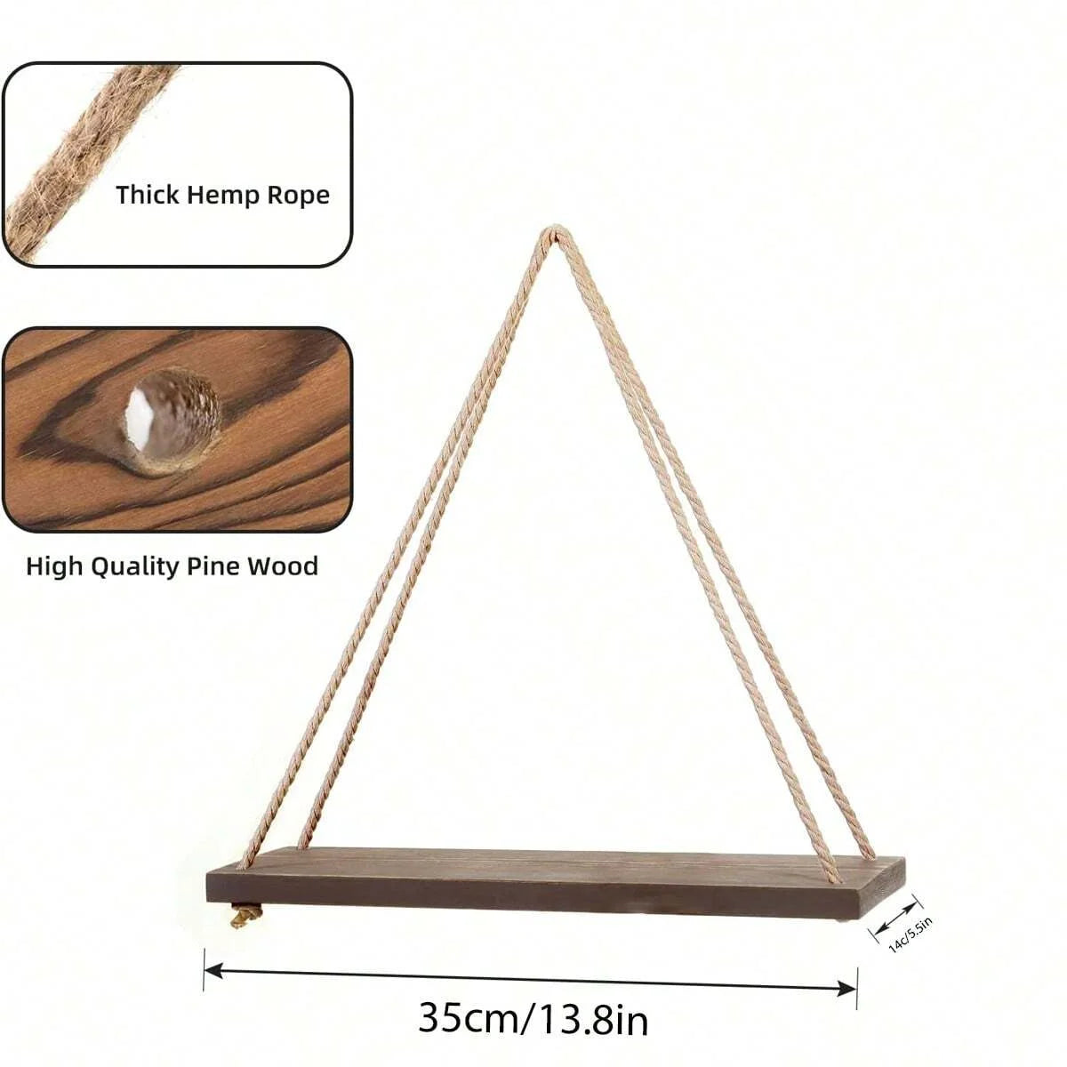 Wooden Swing Hanging Hemp Rope Wall Shelve Mounted Floating Wall Shelves Home Living Room Plant Tray Storage Garden Decoration