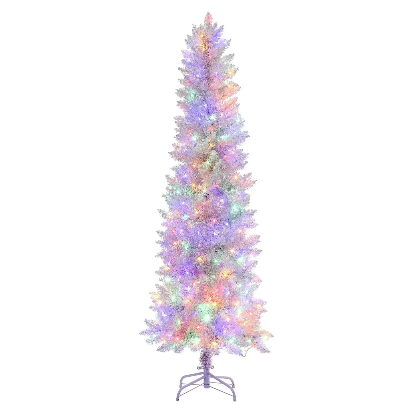 6 ft Pre-Lit Optical Fiber Christmas Artificial Tree,Color Changing Lights,Snowflakes Top Star,Fake Xmas Tree with Metal Legs