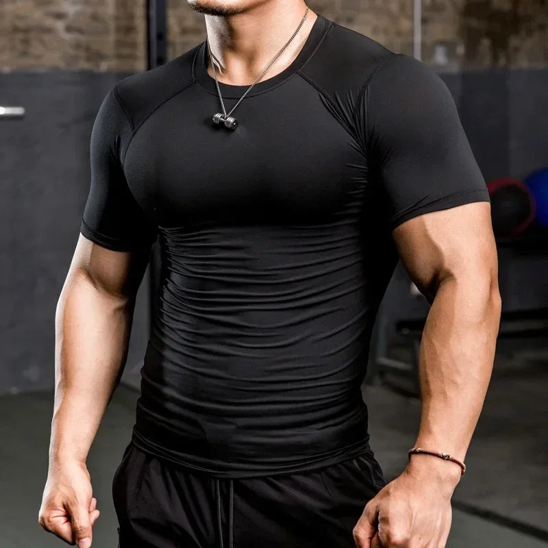 Men Tight Bodybuilding Sport T-shirt Quick Dry Running Shirt Short Sleeve Compression Top Gym Men Fitness Sweatshirt Workout