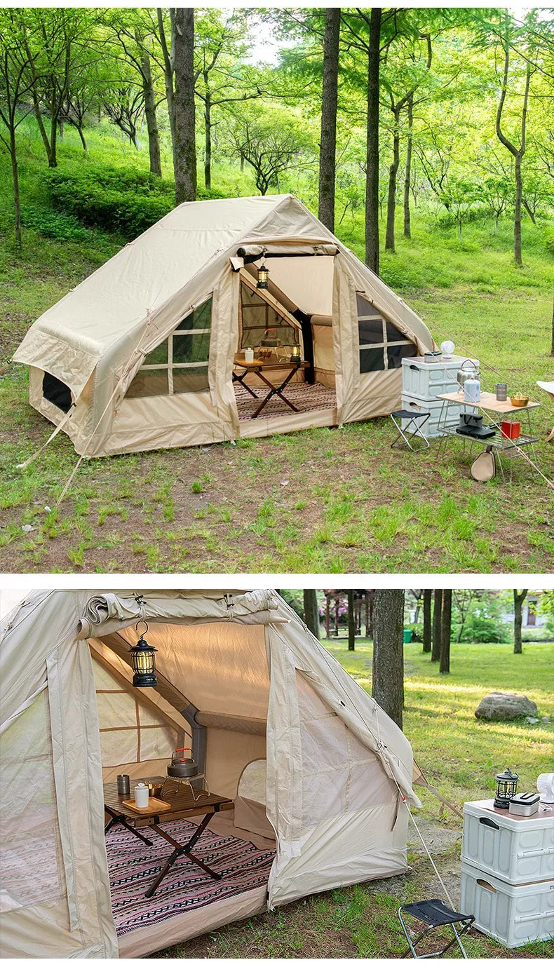 Wholesale Outdoor Kamp 5 Person High Quality White Large Heavy Duty Luxury Canvas Family Camping Inflatable Cabin Tent