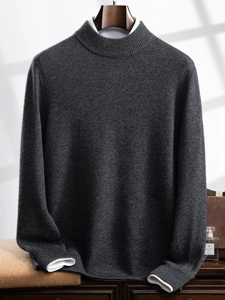 High-end Men's 100% Goat Cashmere Sweater Autumn Winter Mock Neck Long Sleeve Pullover Smart Casual Thick Warm Cashmere Knitwear