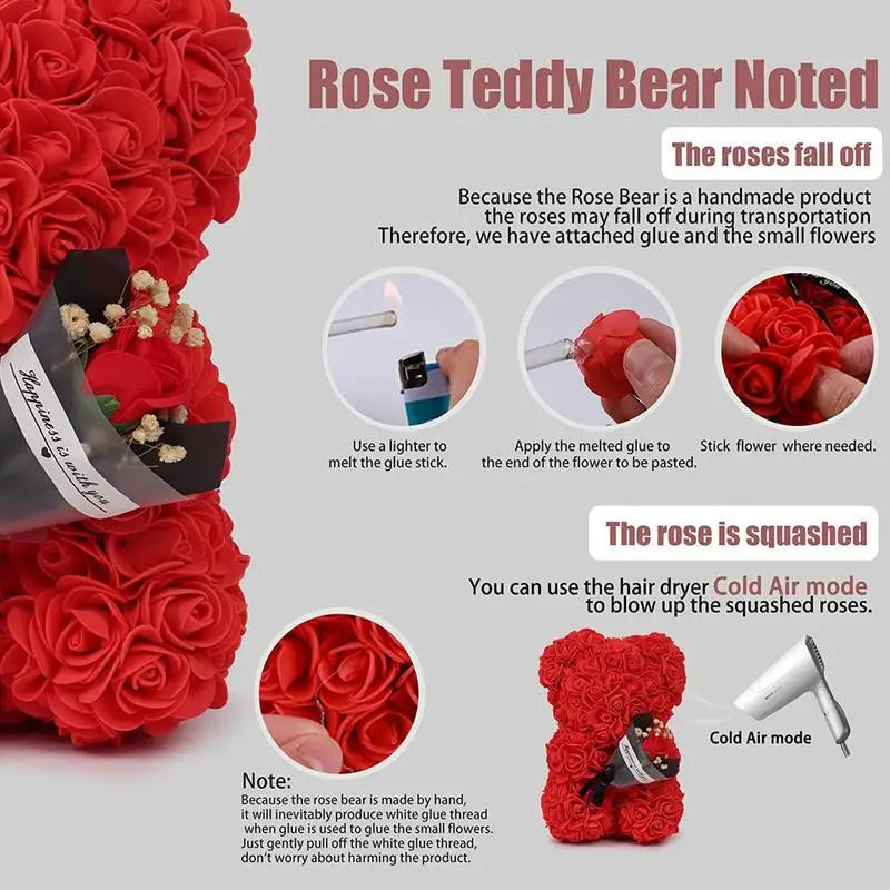 25cm Rose Bear Creative Eternal Rose Flower TeddyBear In Gift Box Romantic Valentine's Day Gift Christmas Gift Wedding Decor