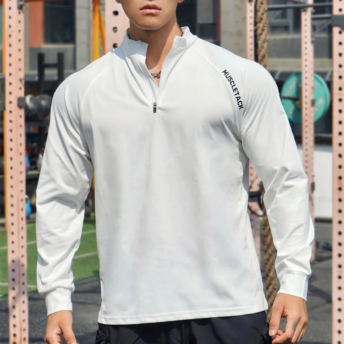 Spring Autumn Running Sport T-shirt Men Long Sleeves Shirt Zipper Tees Tops Gym Fitness Sportswear Male Black Training Clothing