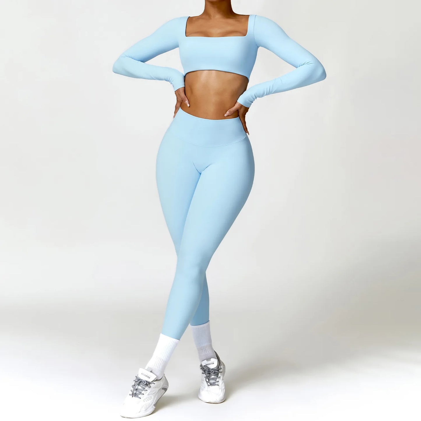 Yoga Set Women Naked Feel Fitness Sportswear 2 Piece Sports Bra High Waist Gym Leggings Long-Sleeved Workout Outfit Active Wear