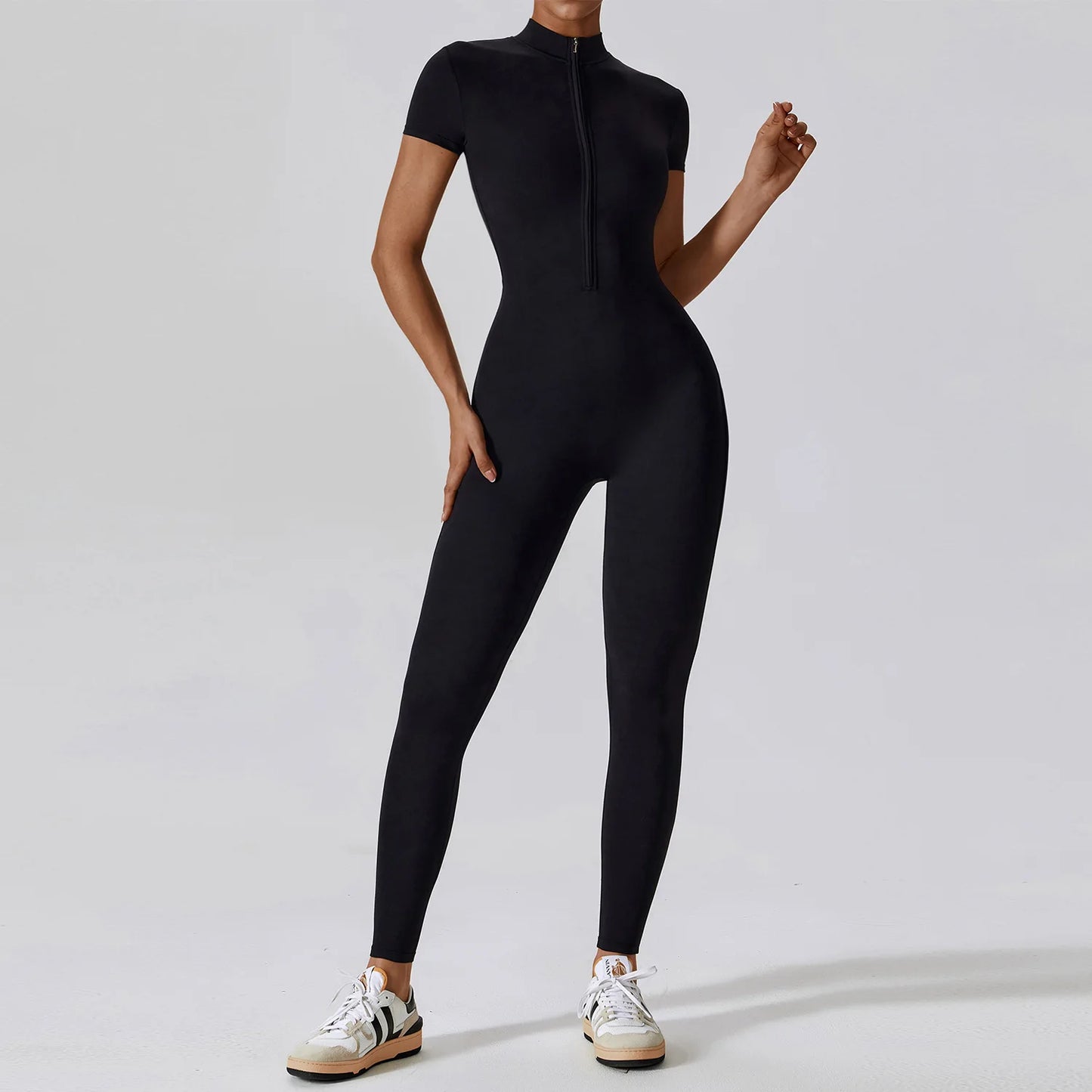 Women Sportswear Zipper Rompers Sports Jumpsuit Woman Fitness Overalls Workout Yoga Set Female Gym Short Sleeve One-Piece Suit