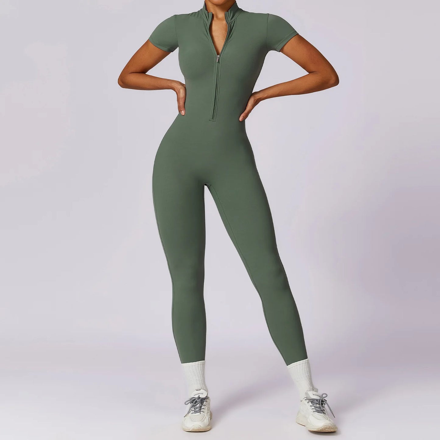 Women Sportswear Zipper Rompers Sports Jumpsuit Woman Fitness Overalls Workout Yoga Set Female Gym Short Sleeve One-Piece Suit