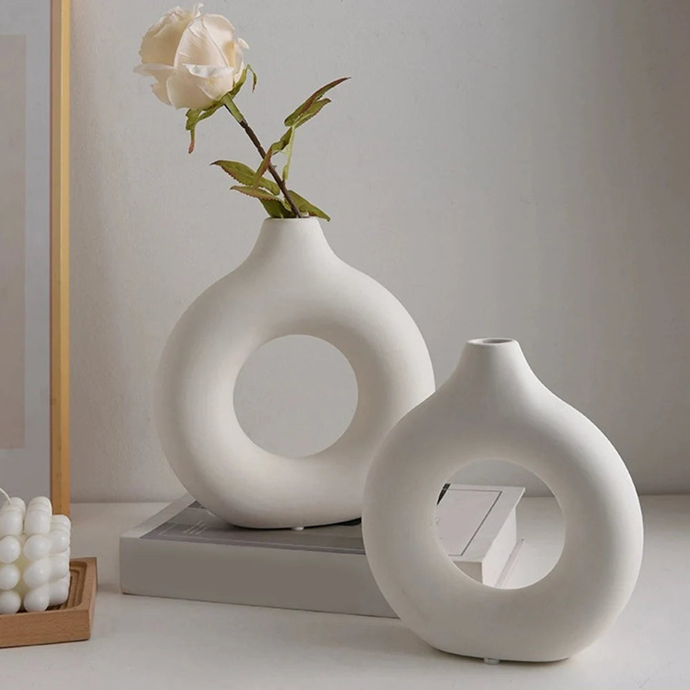 Living Room Decoration Donut Shape Flower Vase Plastic Vase Circle Vase Simplicity Creativity Home Furnishings Nordic Style