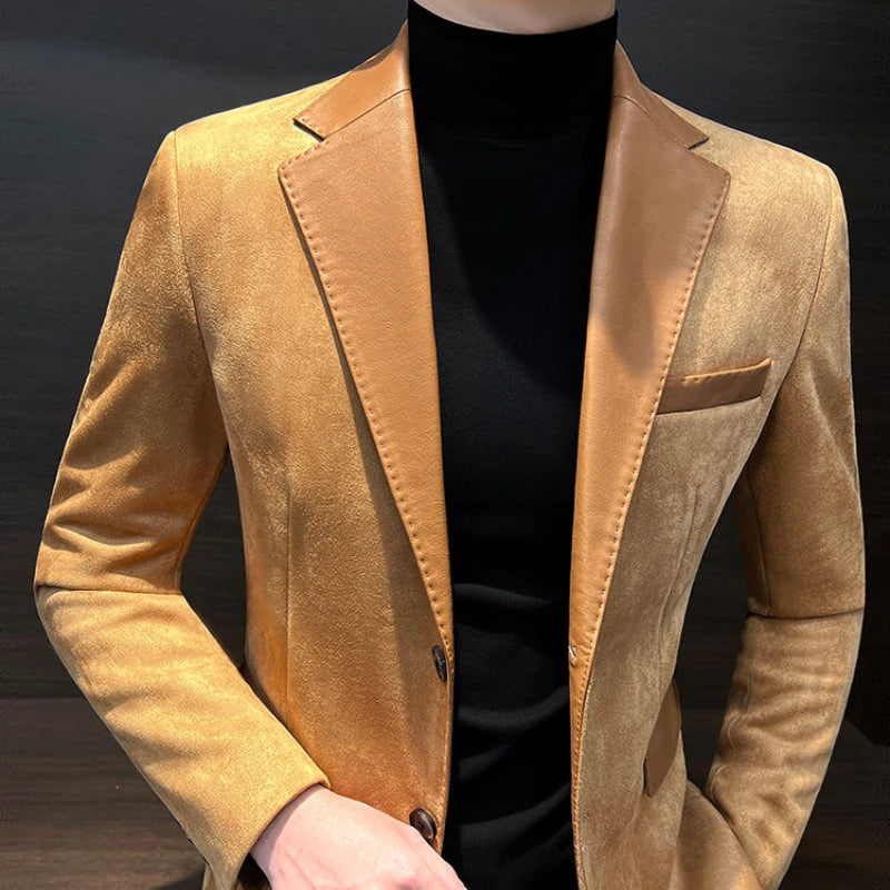 Single Breasted Splicing New In Jacket for Men Vintage Coats Luxury Designer High Quality Spring Clothes Man Suits and Blazers