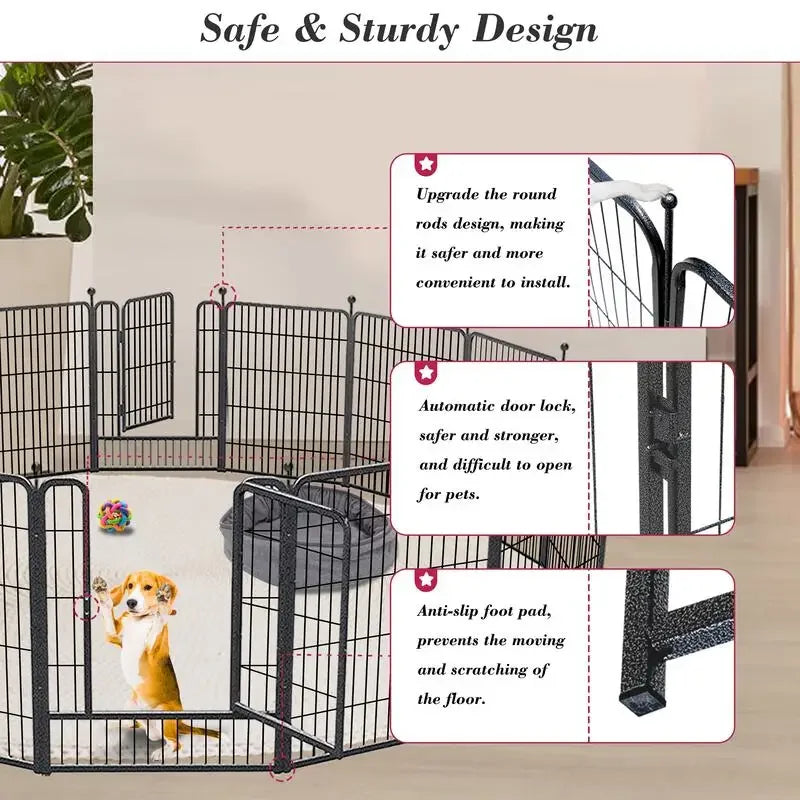 Dog Playpen Outdoor Pet Dog Fence Metal Fence with Door Folding Dog Kennel Dogs Playpen Pet Fence for RV Camping Yard 32" Height