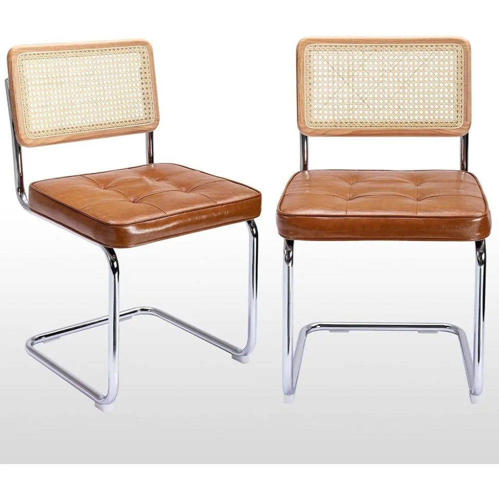 Mid-Century Modern Dining Chairs Nordic Chair Upholstered Tufted Faux Leather Accent Chairs Rattan Dining Chairs Set of 2 Mobile