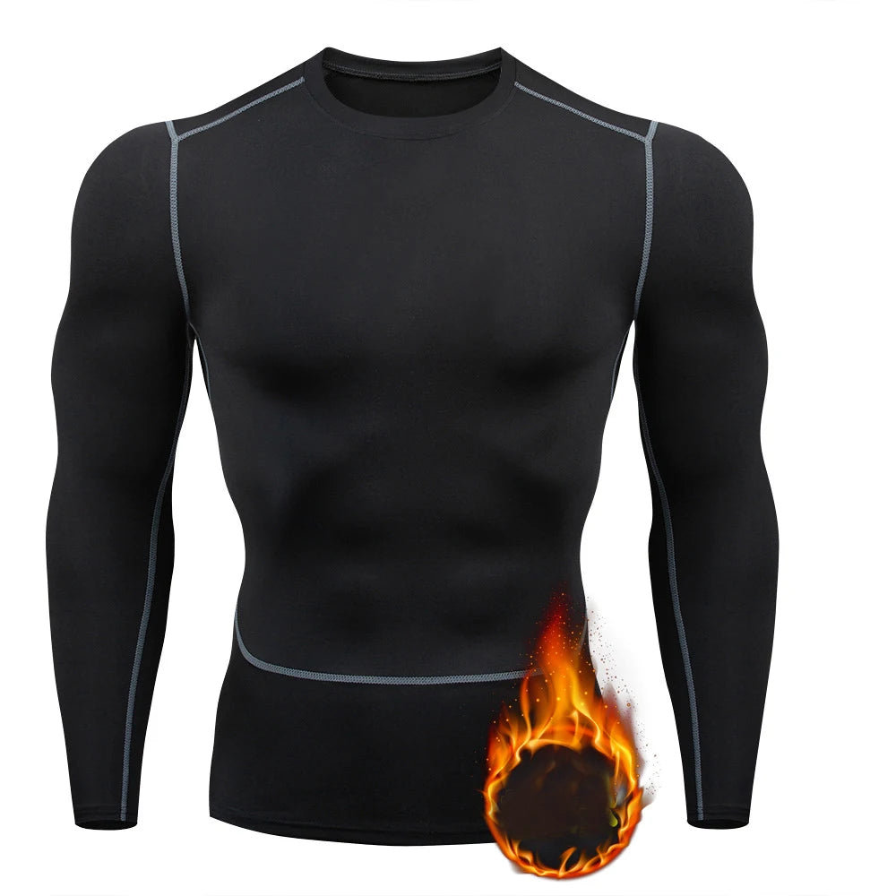 Men Undershirts Thermal Underwear Thin Fleece Elastic Compression Fitness For Winter Running Hiking Skiing Sports Wear