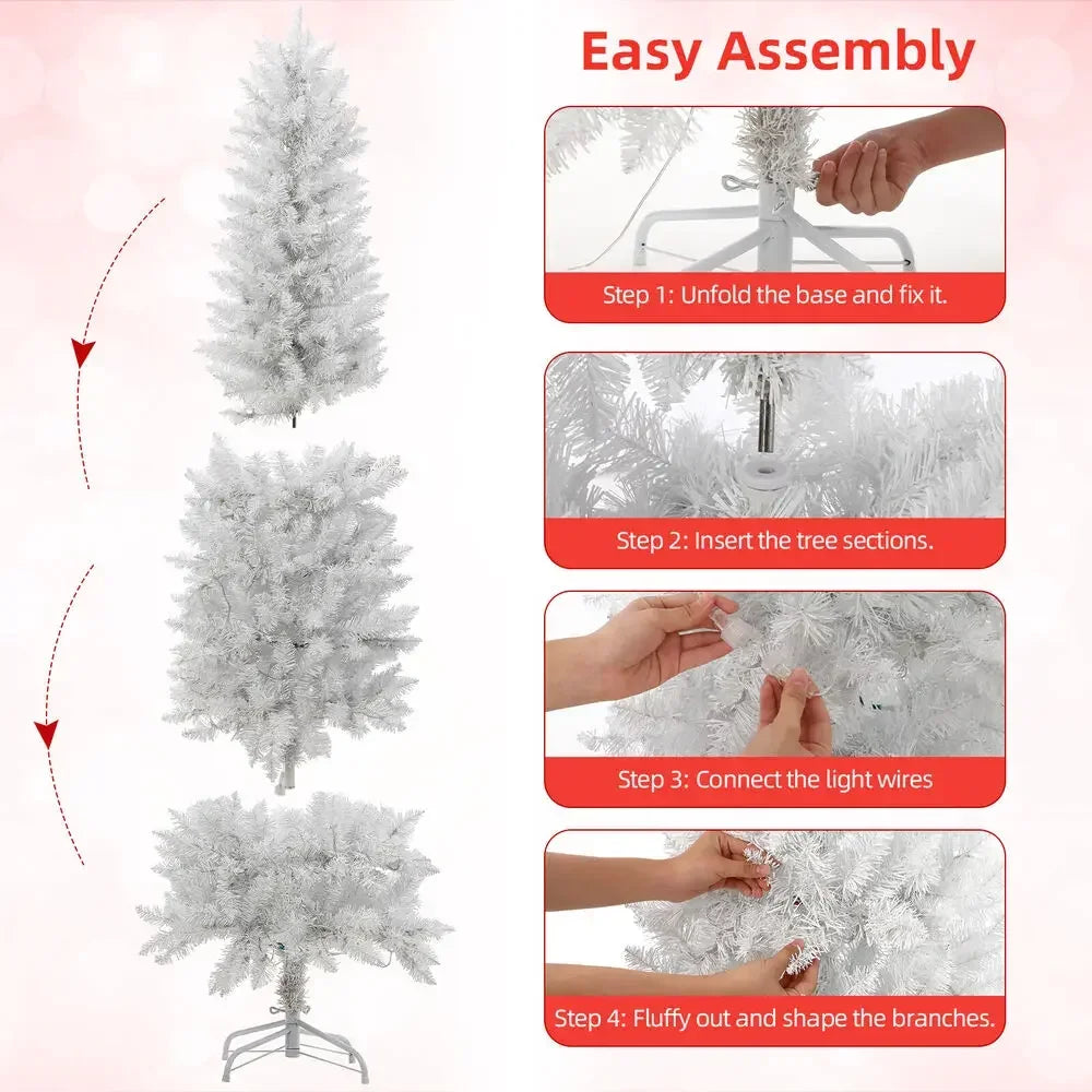 6 ft Pre-Lit Optical Fiber Christmas Artificial Tree,Color Changing Lights,Snowflakes Top Star,Fake Xmas Tree with Metal Legs