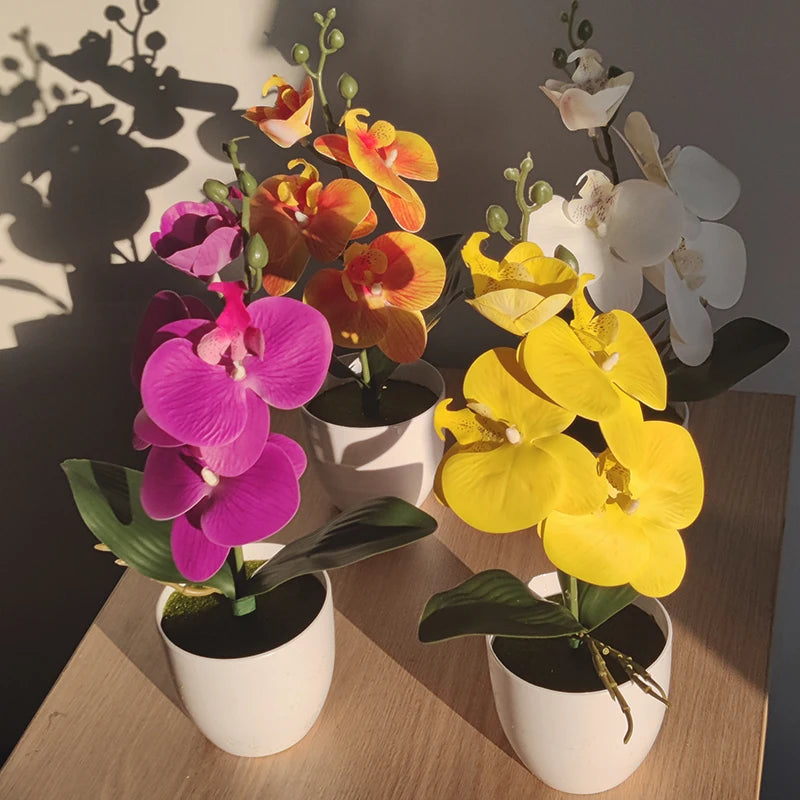 Bonsai Simulated Butterfly Orchid Artificial Potted Plant Desk Dining Table Home Office Vase Wedding Home Room Decoration Gift