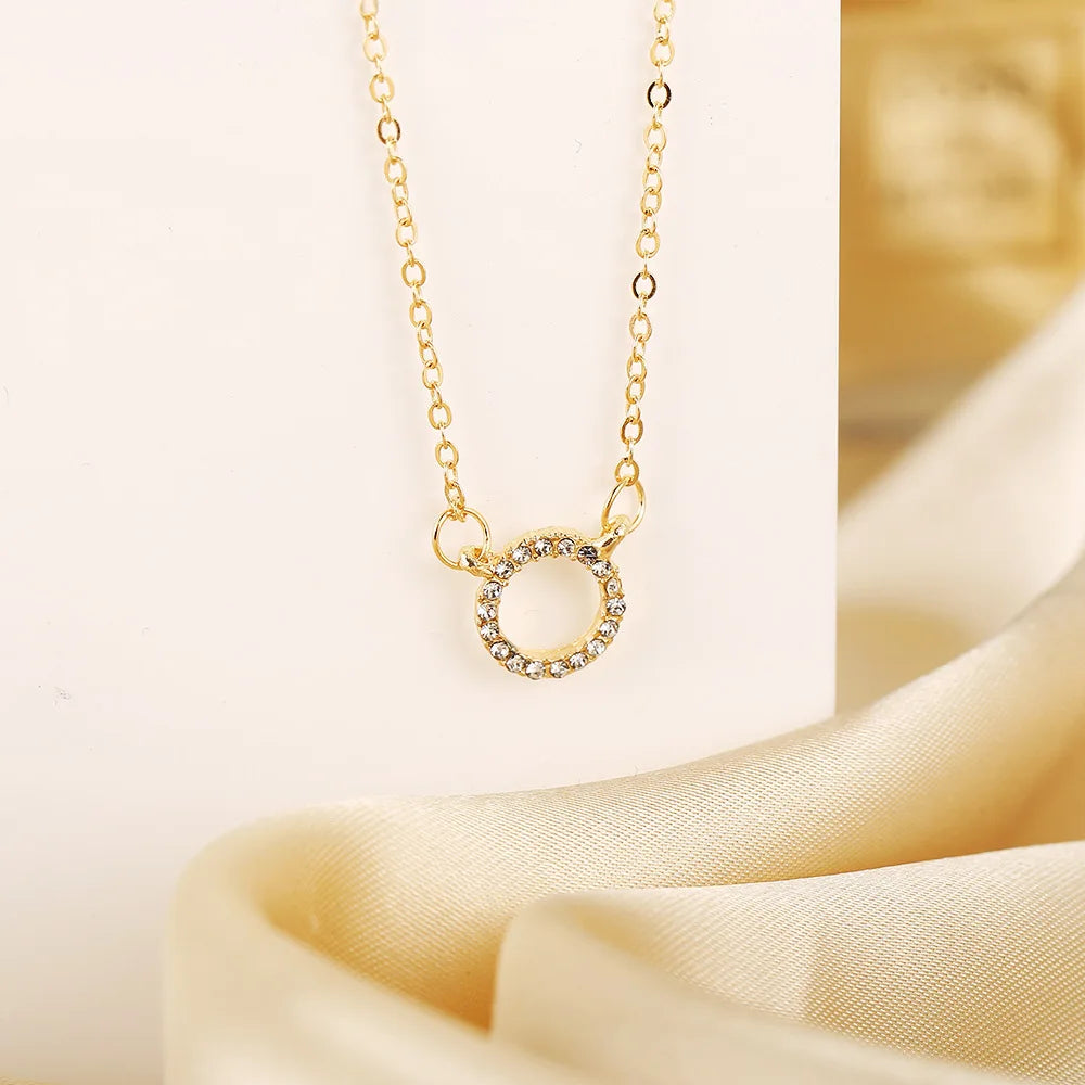 2025 Trend Elegant Jewelry Crystal Circle Pendant Necklace Golden Color Unquie Women Fashion Necklace Wholesale