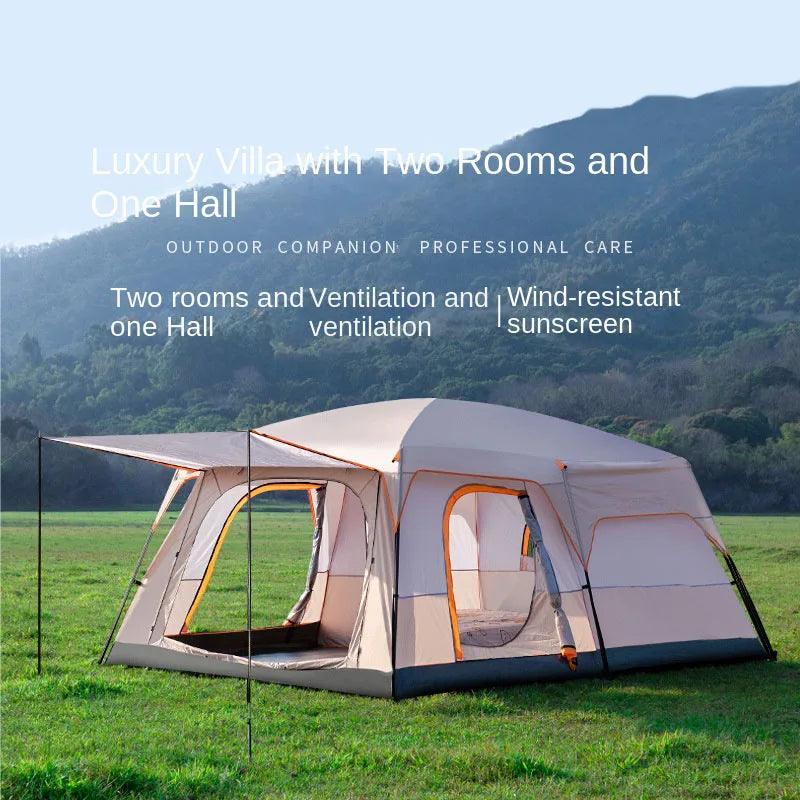 Tent outdoor two rooms and one hall thickened rainproof camping tent travel 4-12P double layer field luxury large camping tent