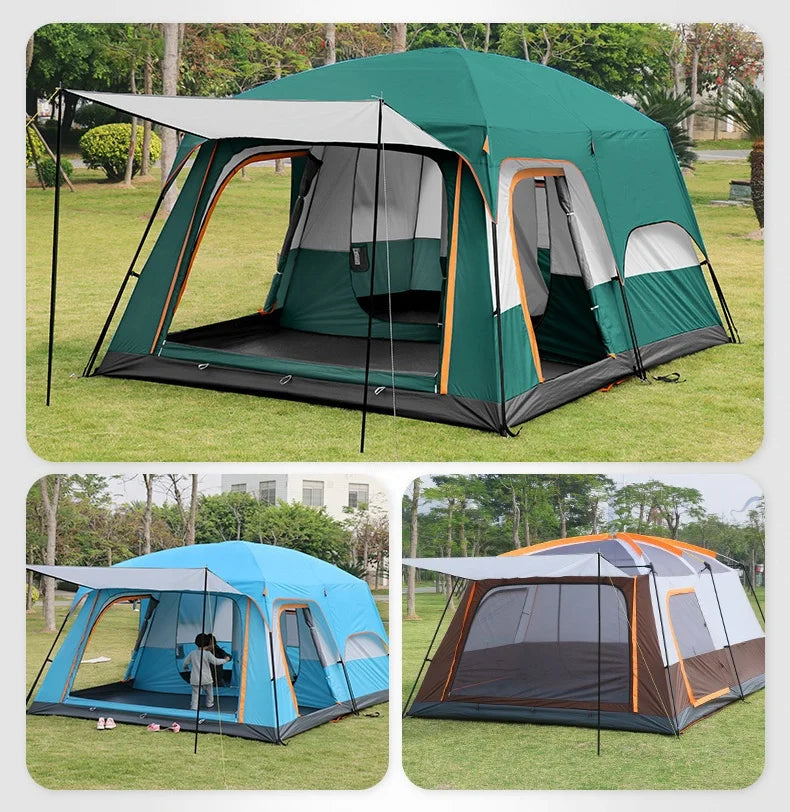 Large Luxury Double Layer Folding Family Camping Tent 4 Season 2 Room 1 Living Room Outdoor Oxford Cloth Waterproof Camping Tent