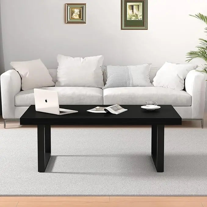 Industrial Coffee Table, Modern Simple Wood and Metal Table, Minimalist Rectangle Wooden Living Room Table