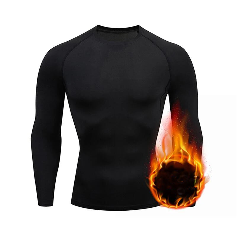 Men Undershirts Thermal Underwear Thin Fleece Elastic Compression Fitness For Winter Running Hiking Skiing Sports Wear