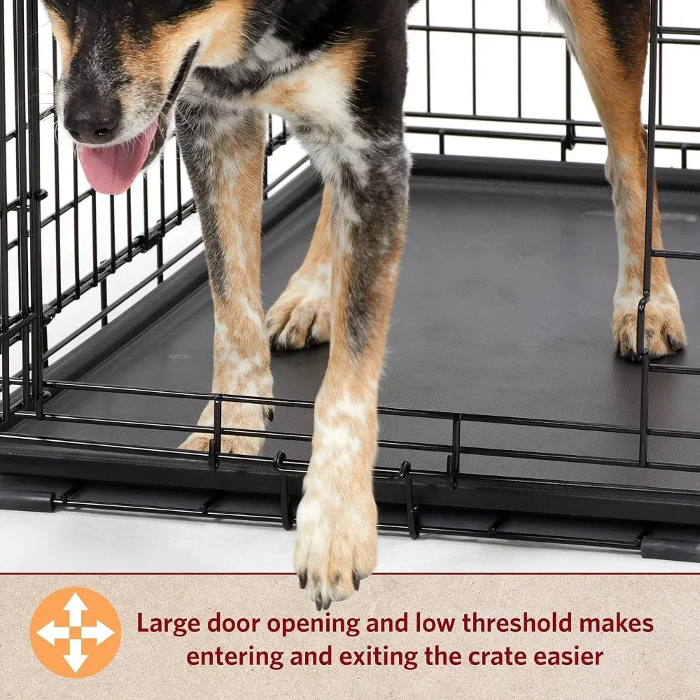 Puppy Dog Crate Double Door Folding Metal Dog Crate Divider Panel Floor Protecting Feet Leak-Proof Dog Pan Pet Supplies