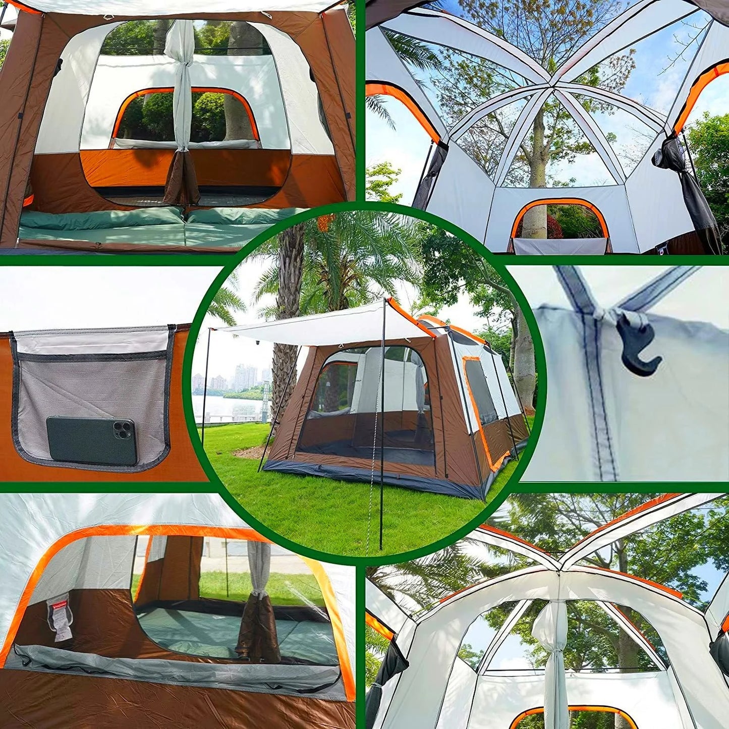 Large Luxury Double Layer Folding Family Camping Tent 4 Season 2 Room 1 Living Room Outdoor Oxford Cloth Waterproof Camping Tent